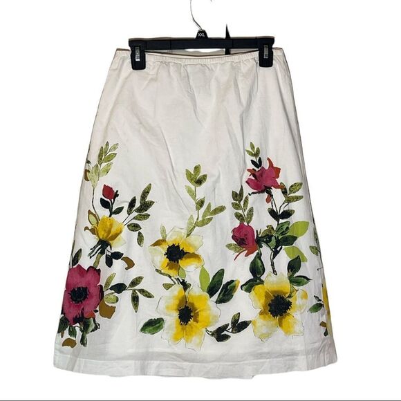 Orvis Vintage 1990s Y2K Retro Style A Line White Floral Cotton Skirt XS - Picture 2 of 15